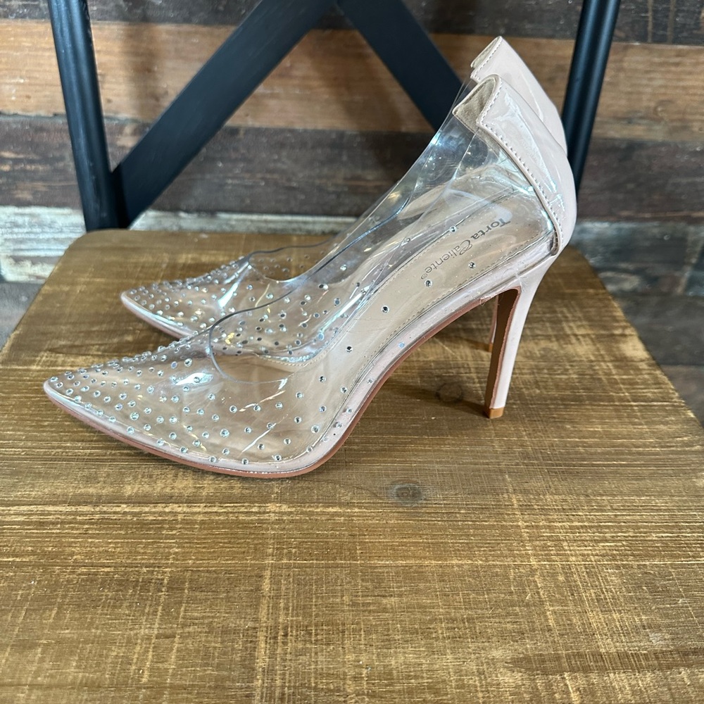 Torta Caliente Nude Bedazzled Heels - Women’s Size 9.5